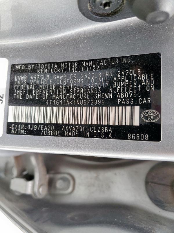 2022 TOYOTA CAMRY SE - 4T1G11AK4NU673399