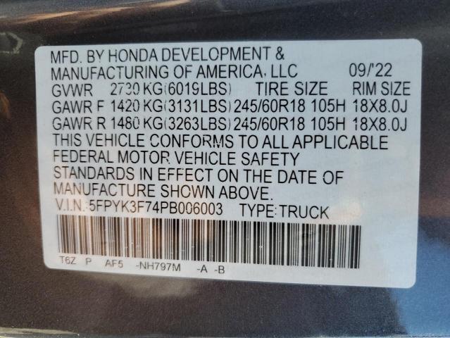 2023 HONDA RIDGELINE 5FPYK3F74PB006003