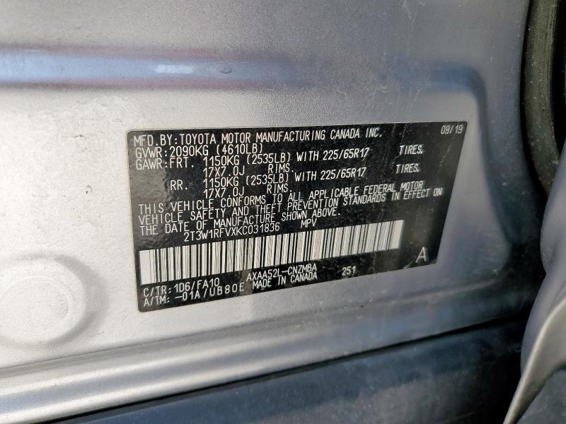 2019 TOYOTA RAV4 XLE - 2T3W1RFVXKC031836