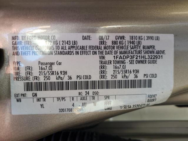 2017 FORD FOCUS SE - 1FADP3F21HL322931