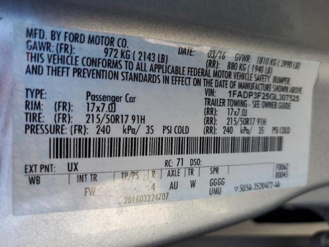 2016 FORD FOCUS SE - 1FADP3F25GL307525