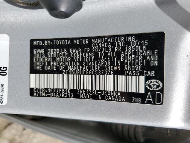 2016 TOYOTA COROLLA L - 2T1BURHE8GC537376