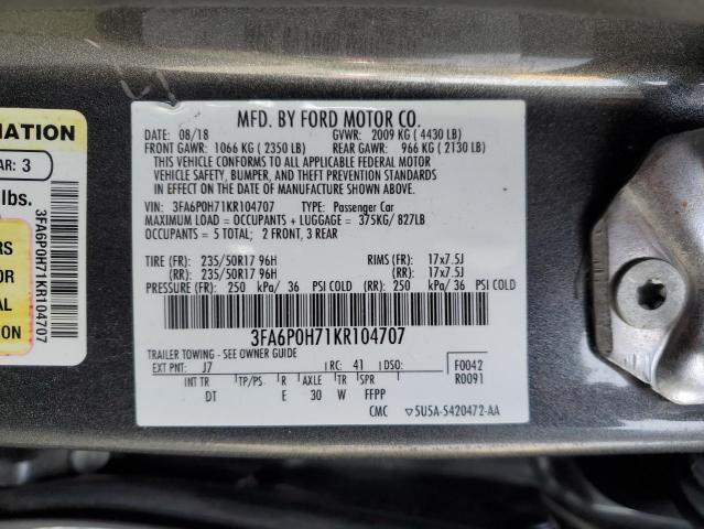 2019 FORD FUSION SE - 3FA6P0H71KR104707