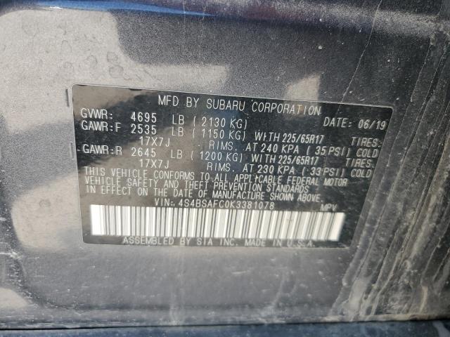 2019 SUBARU OUTBACK 2. - 4S4BSAFC0K3381078