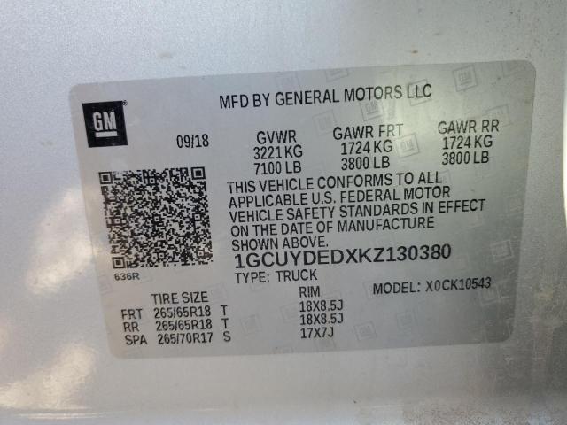 2019 CHEVROLET SILVERADO - 1GCUYDEDXKZ130380