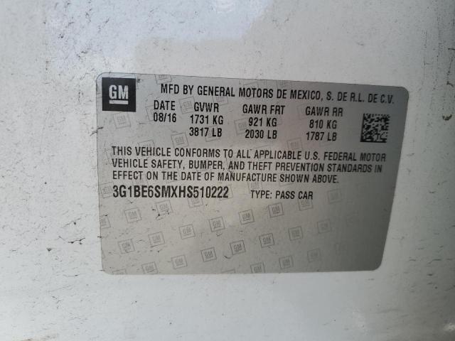 2017 CHEVROLET CRUZE LT - 3G1BE6SMXHS510222