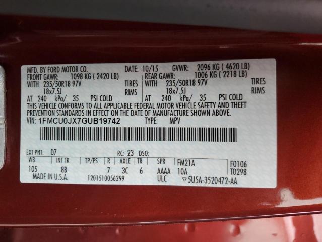 2016 FORD ESCAPE TIT - 1FMCU0JX7GUB19742