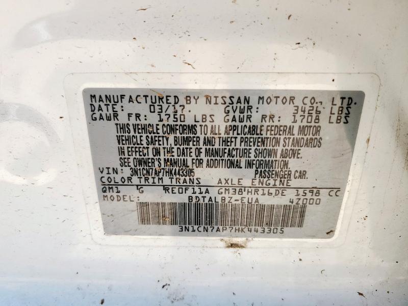 2017 NISSAN VERSA S - 3N1CN7AP7HK443305