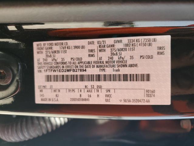 2021 FORD F150 SUPER - 1FTFW1ED2MFB27894