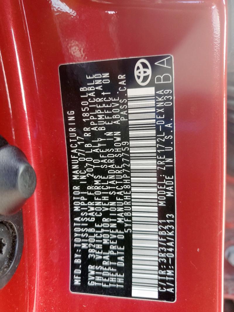 2017 TOYOTA COROLLA L - 5YFBURHE8HP727759