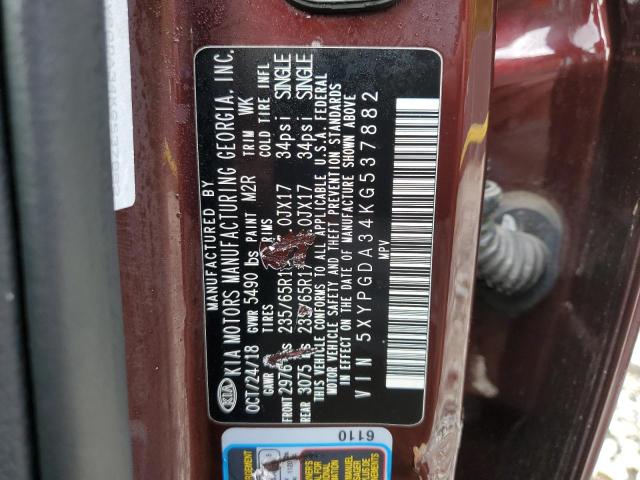 2019 KIA SORENTO L 5XYPGDA34KG537882
