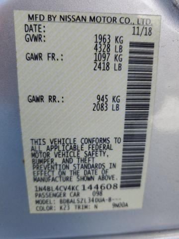 2019 NISSAN ALTIMA SR 1N4BL4CV4KC144608