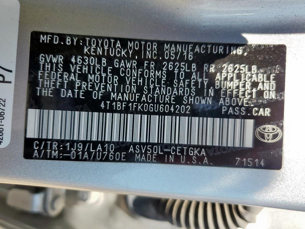 2016 TOYOTA CAMRY LE - 4T1BF1FK0GU604202