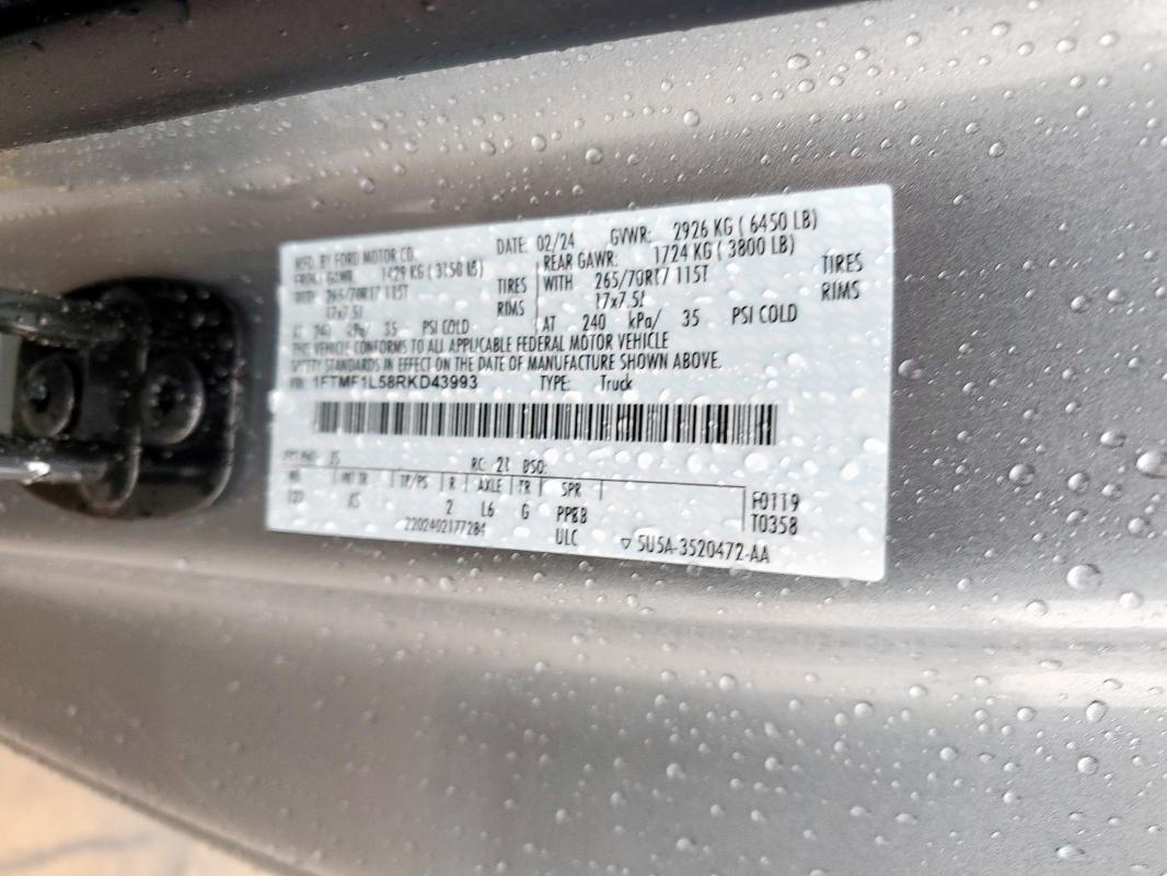 2024 FORD F150 XL - 1FTMF1L58RKD43993