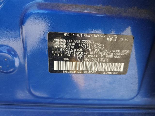 2016 SUBARU WRX JF1VA1B60G9819984