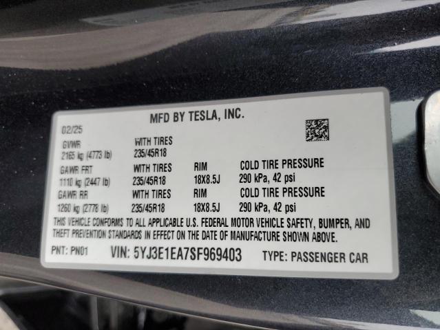 2025 TESLA MODEL 3 - 5YJ3E1EA7SF969403