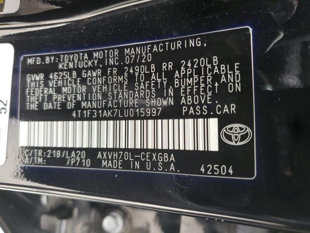 4t1f31ak7lu015997 - 2020 Toyota camry xle - #58980655