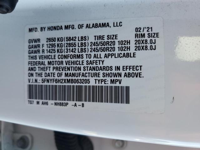 2021 HONDA PILOT SE 5FNYF6H2XMB063205