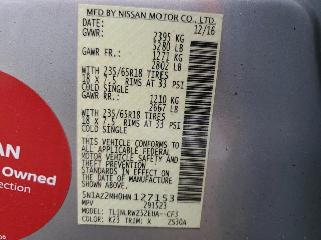 2017 NISSAN MURANO S 5N1AZ2MH0HN127153