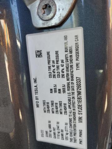 2022 TESLA MODEL S 60 5YJ3E1EB7NF260337