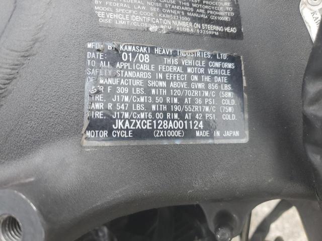 2008 KAWASAKI ZX1000 E JKAZXCE128A001124