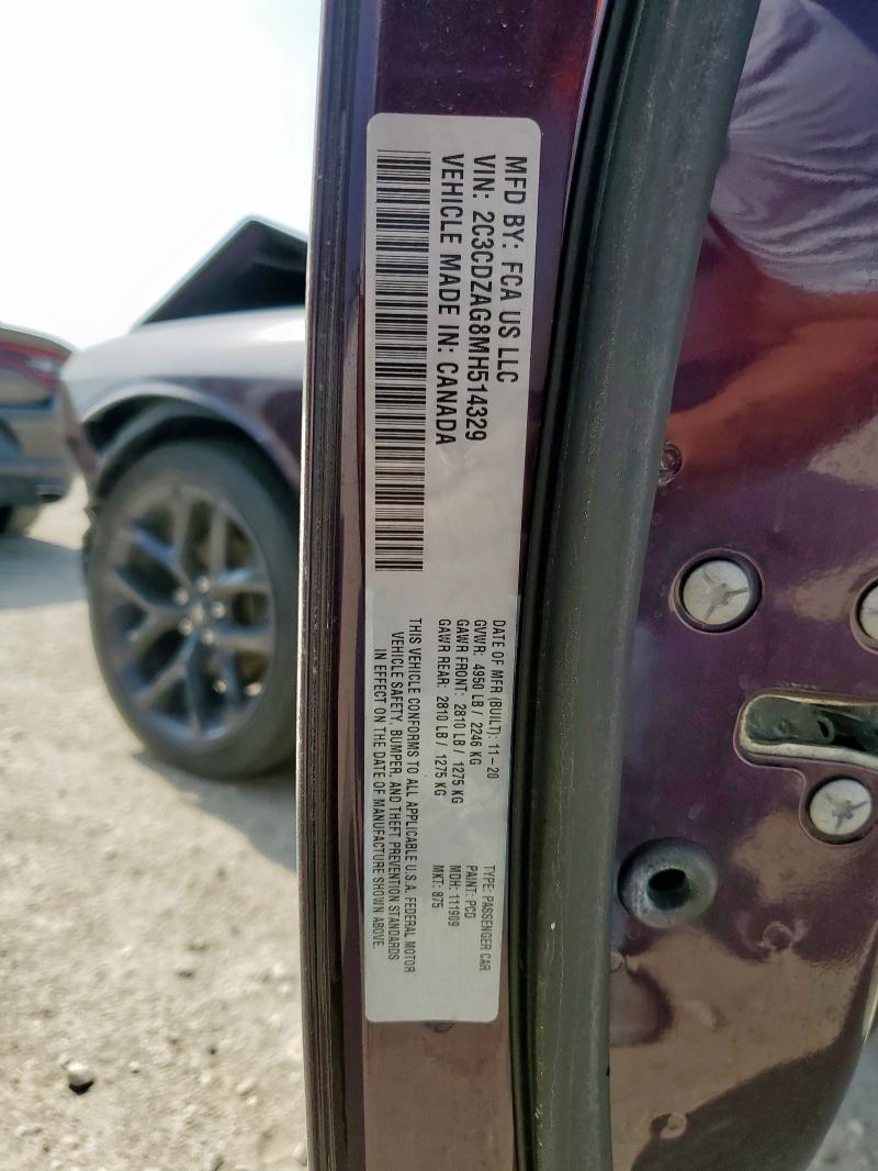 2021 DODGE CHALLENGER 2C3CDZAG8MH514329