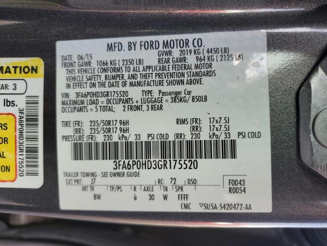 2016 FORD FUSION SE - 3FA6P0HD3GR175520