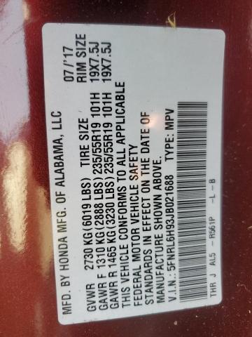 2018 HONDA ODYSSEY EL 5FNRL6H93JB021688