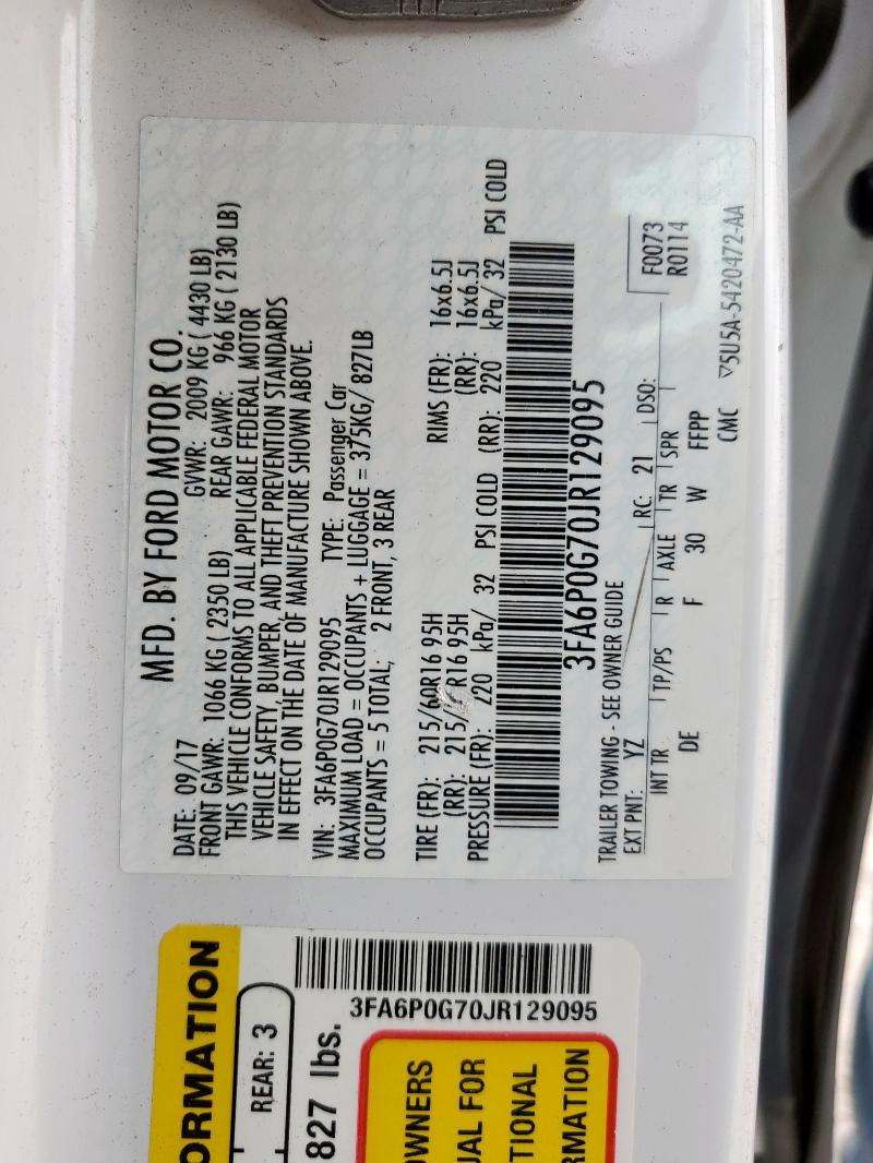 2018 FORD FUSION S 3FA6P0G70JR129095