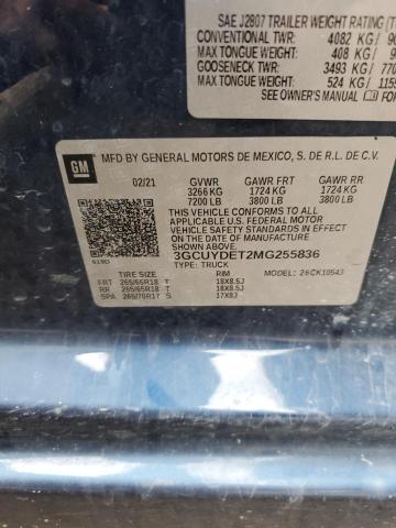 2021 CHEVROLET SILVERADO - 3GCUYDET2MG255836