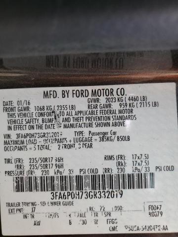 2016 FORD FUSION SE - 3FA6P0H73GR332019