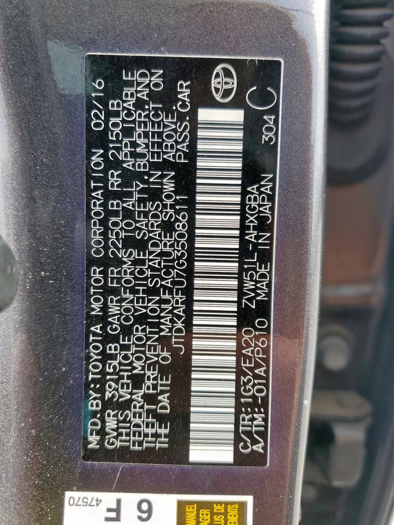 2016 TOYOTA PRIUS - JTDKARFU7G3508611
