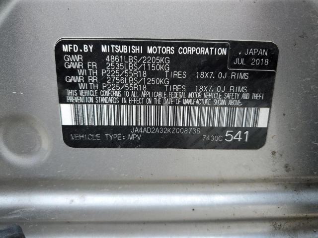 2019 MITSUBISHI OUTLANDER JA4AD2A32KZ008736