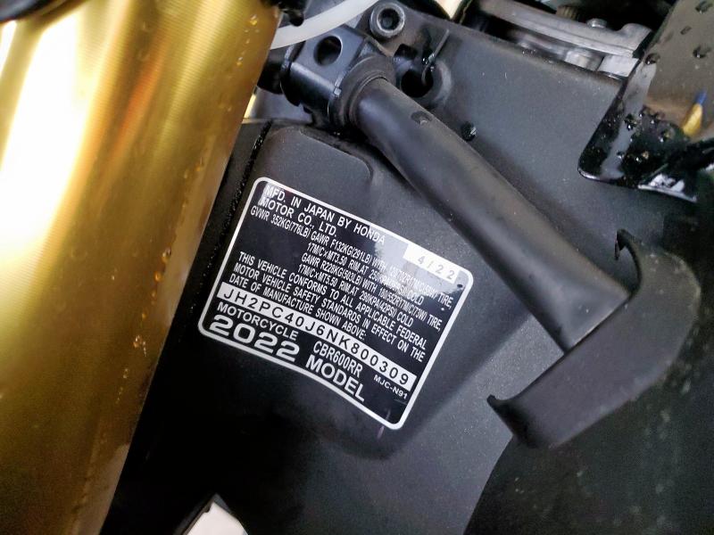 2022 HONDA CBR600 RR JH2PC40J6NK800309