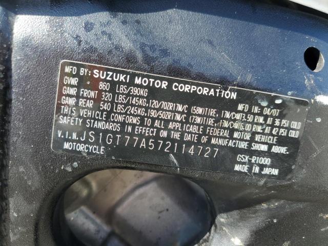 2007 SUZUKI GSX-R1000 JS1GT77A572114727