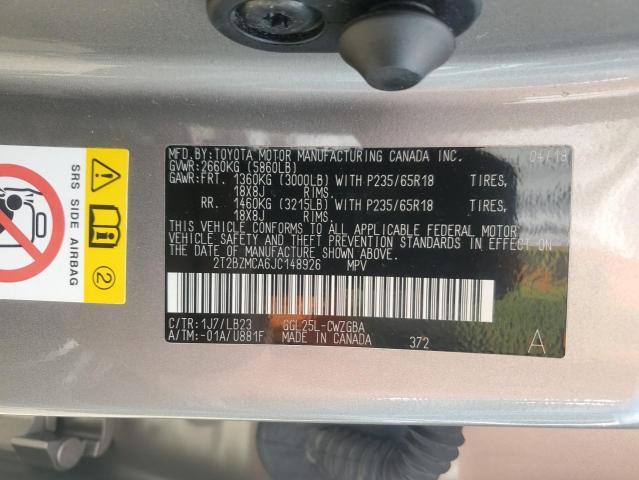 2018 LEXUS RX 350 BAS 2T2BZMCA6JC148926