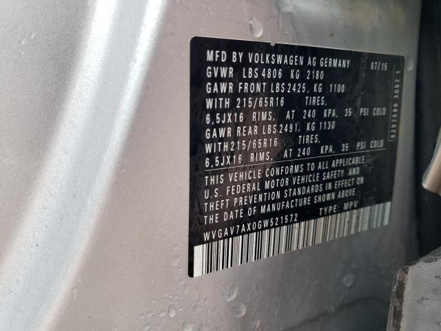 2016 VOLKSWAGEN TIGUAN S - WVGAV7AX0GW521572