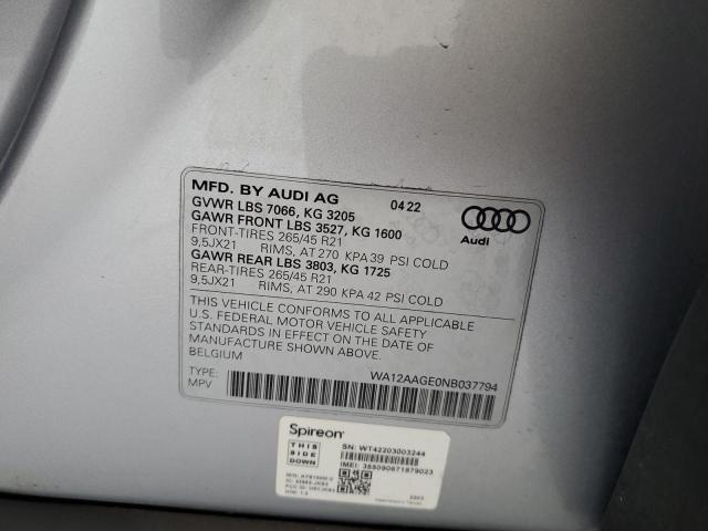 2022 AUDI E-TRON SPO WA12AAGE0NB037794