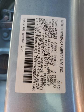 2021 HONDA ACCORD SPORT 1HGCV1F39MA036003