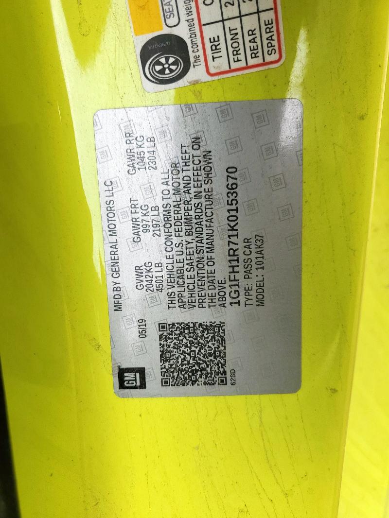 2019 CHEVROLET CAMARO SS - 1G1FH1R71K0153670