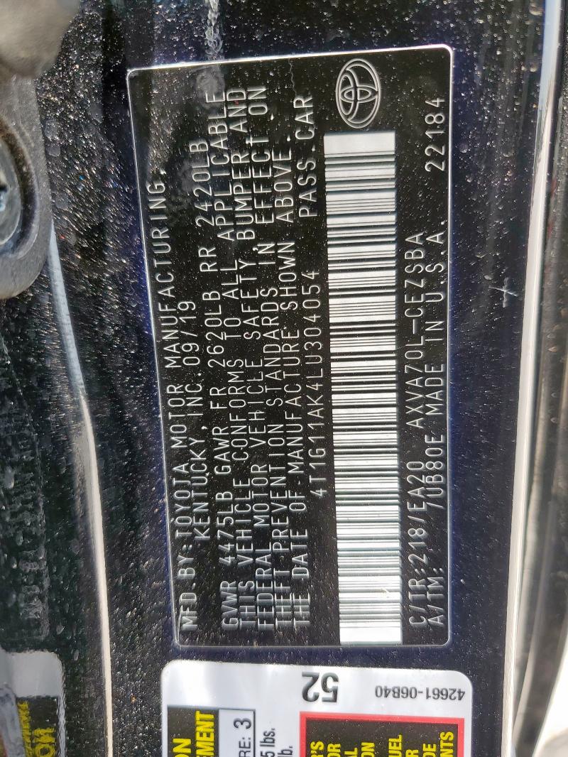 2020 TOYOTA CAMRY SE 4T1G11AK4LU304054