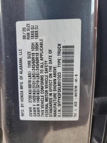 2020 HONDA RIDGELINE 5FPYK3F5XLB017323