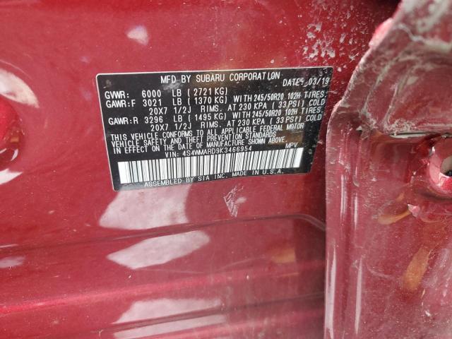 2019 SUBARU ASCENT TOU 4S4WMARD9K3466954
