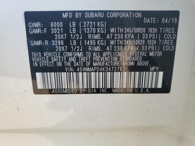 2019 SUBARU ASCENT LIM 4S4WMAPD4K3472762