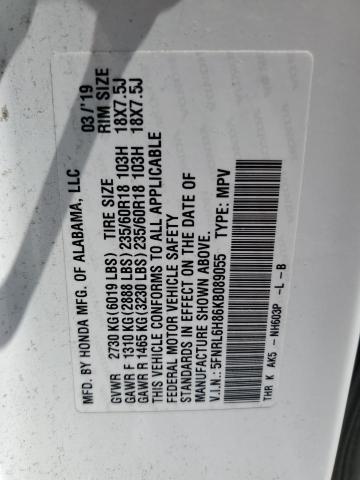 2019 HONDA ODYSSEY TO 5FNRL6H86KB089055