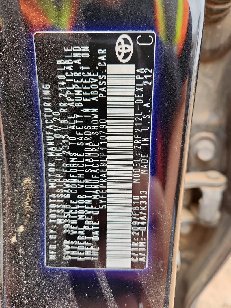 2020 TOYOTA COROLLA LE 5YFEPRAE8LP110790
