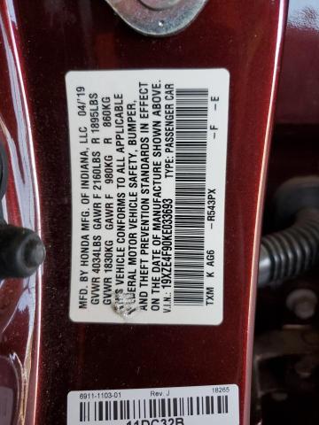 2019 HONDA INSIGHT TO 19XZE4F90KE033693