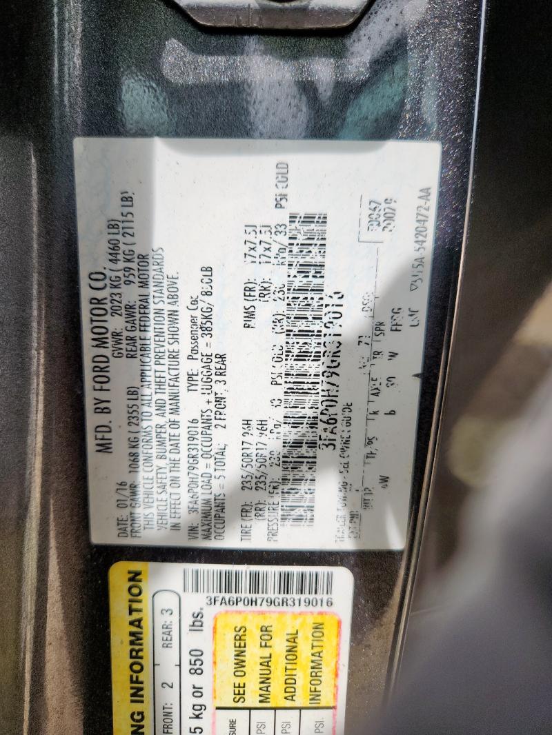 2016 FORD FUSION SE - 3FA6P0H79GR319016