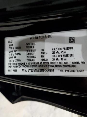 2021 TESLA MODEL 3 - 5YJ3E1EB8MF048996