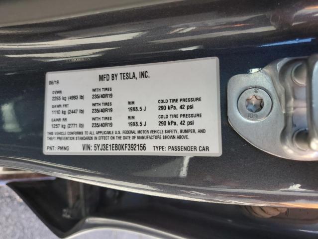 2019 TESLA MODEL 3 5YJ3E1EB0KF392156